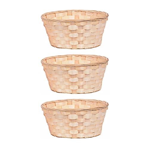 Zerodeko Picnic Fruit Basket 3pcs Mini Woven Basket Round Bread Baskets Fruit Serving Basket Bamboo Storage Organizer Lightweight Food Baskets Candy Container for Home Kitchen