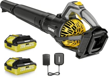 EWORK Cordless Leaf Blower with Battery and Charger 550 CFM Lightweight Electric Blower, 20V 3-Speed Modes, Powerful Blower for Lawn Care, Garden, Yellow