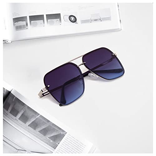 Image of GAINX Retro Square Aviator UV Protected Sunglasses Premium Glass Lens Flat Metal Sun Glasses Men Women (Blue Silver)-Pack Of 1