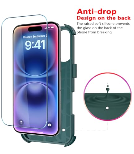 Image of Diverbox for iPhone 16 Plus Case [Shockproof] [Dropproof] [Tempered Glass Screen Protector + Camera Protectors] Heavy Duty Protection Phone Case Cover for Apple iPhone 16 Plus (Dark Green)