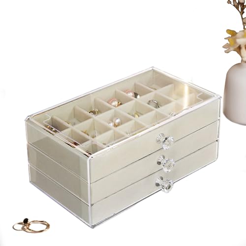 Joyero – Material acrílico flocado | de cajones de 920 g, almacenamiento con mango de que mejora el cuidado de anillos, gemelos, aretes y collares