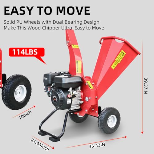 Wood Chipper Shredder Mulcher, 7 HP 212CC Gas-Powered Heavy Duty Garden Chipper, 3-Blade Disc Cutter, 15:1 Reduction Ratio for Branches Twigs, Ideal for Orchard Yard Farm Courtyard - Image 5