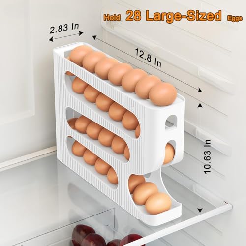 Image of 30 Eggs Tray Storage Box Baskets Holder Dispenser Refrigerator Space-saving Stackable Plastic Automatic Roller Organizer Storage Containers For Kitchen Tools Items (WHITE NEW)