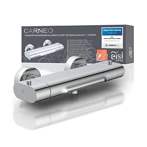 EISL CARNEO grifo mezclador para bañera, grifo mezclador con mando termostático, caño en cascada, cierre de seguridad a 38°C, riesgo de impacto reducido gracias al voladizo corto, cromo