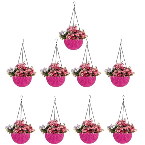 Image of Go Hooked Pots | Plastic | Hanging Pot | Pink | Pot Diameter- 7.1 Inch | Pot Height-4.8 Inch | Pot Thickness-3 mm | Chain Length-13 inch Approx. | 9 Pieces