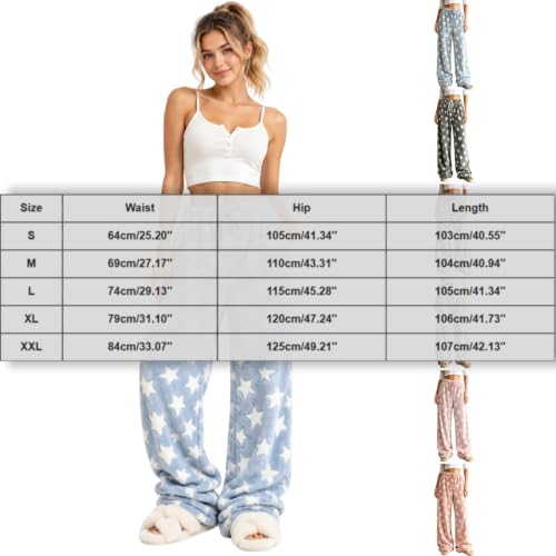 CHENXDZHAO Flannel Pajama Pants Women,Flannel Pajama Pants Women Wide Leg Elastic Waist Fleece Pant Fall Winter Trendy Cute Casual Loose Fit Cozy Pj Bottoms 2026 Christmas Sleepwear,Light Blue,L - image 3