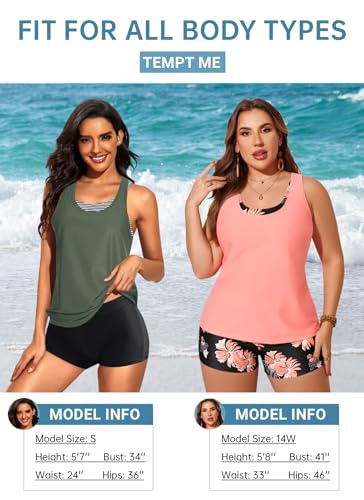 Image of Tempt Me 3 Piece Tankini Swimsuits for Women Athletic Bathing Suits Swim Tank Top with Boy Shorts and Bra Modest Swimwear