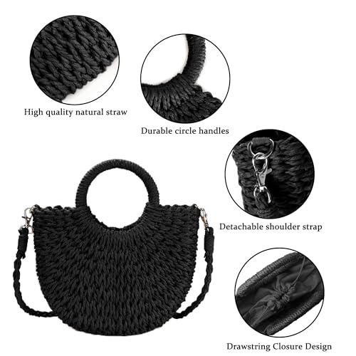 Image of Womens Straw Beach Bag Woven Crossbody Shoulder Bags Top Handle Satchel Handbag Purse for Summer
