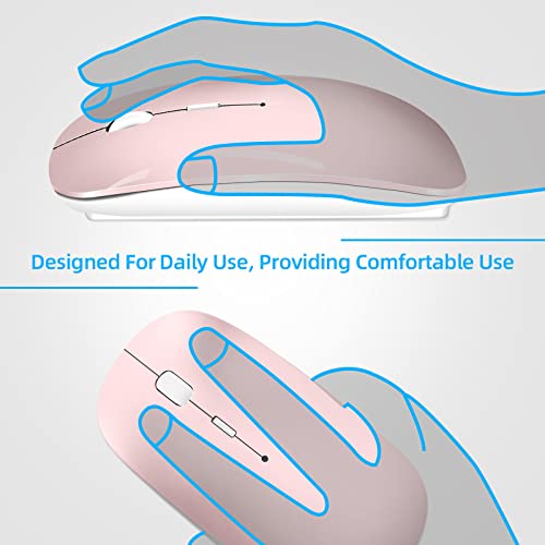 Image of Wireless Mouse for Laptop Cpmputer,Bluetooth Mouse for MacBook,Pink | Rechargeale Dual Mode(USB 2.4Ghz + Bluetooth 5.2) Silent Portable Cordless Mice with USB C Adapter