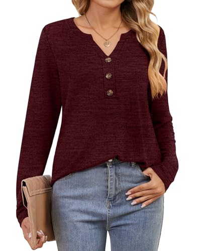 DouBCQ Women's Tops Long Sleeve V Neck Shirts Dressy Casual