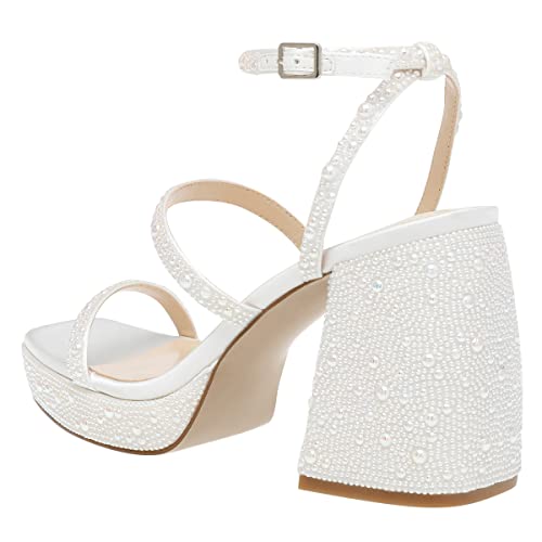 FSJ Women Platform Heels Square Open Toe Heeled Sandals Rhinestone Chunky Block Heel Jewel Strappy Ankle Strap Party Prom Dress Shoes Size 4-15 US3