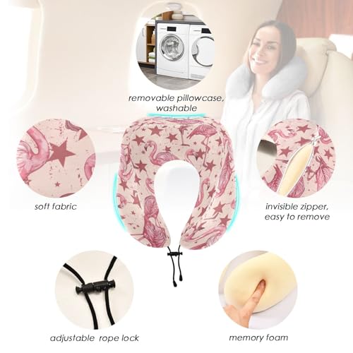 Image of ALAZA Vintage Flamingo Stars Travel Neck Pillow Memory Foam Neck Pillow with Storage Bag,Soft Travel Pillow for Sleeping Travel Airplane Car Office Home