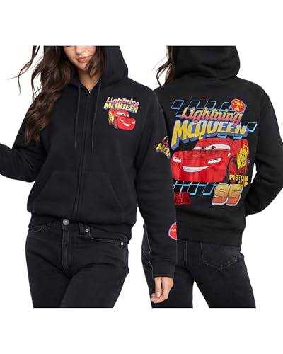 Disney Womens Zip Up Hoodies - Cars Lightning McQueen Stitch & Angel Marie Cozy Fleece Graphic Sweatshirts for Women (S-3X), Black Mcqueen, S