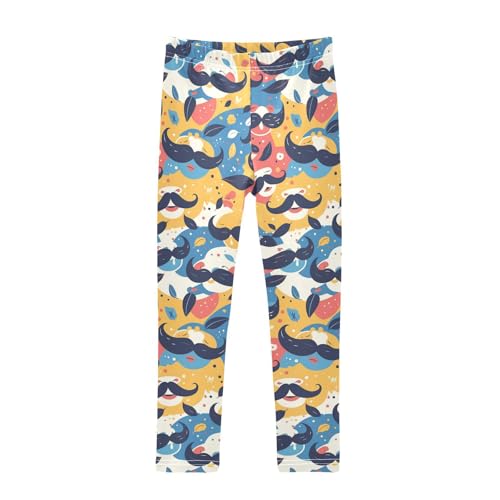 KLL Art Decor Mustache Pattern Retro Happy Fathers Day Girls Athletic Leggings Stretchy Full Length Activewear Running