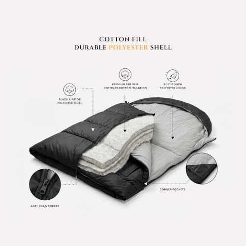 Bolsa de dormir ajustable para adultos, 3 estaciones, rectangular, con capucha y aperturas para brazos, portátil para camping, senderismo y viajes al aire libre, negro miniatura 5