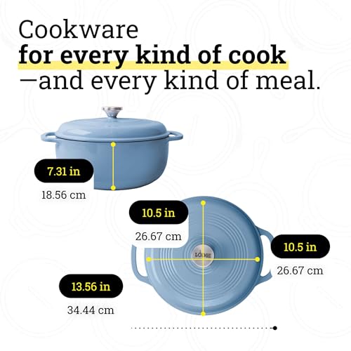 Image of Lodge 3 Quart Enameled Cast Iron Dutch Oven with Lid - Dual Handles - Oven Safe up to 500 F or on Stovetop - Use to Marinate, Cook, Bake, Refrigerate and Serve - Storm Blue