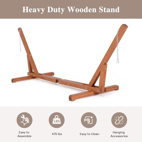 SUNCREAT Adjustable 12-14 ft Wooden Hammock Stand, Outdoor Larch Wood Hammock Stand Only, 475 lbs Capacity