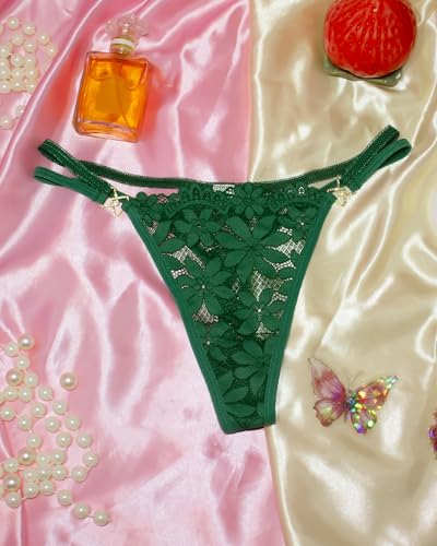 Image of Banamic Sexy Thongs for Women G-String Thongs with Double Straps Panties | Floral Pattern, Lace Breathable Fabrics, Elastic, All-Day Comfort for Romantic Dates, Daily Wear