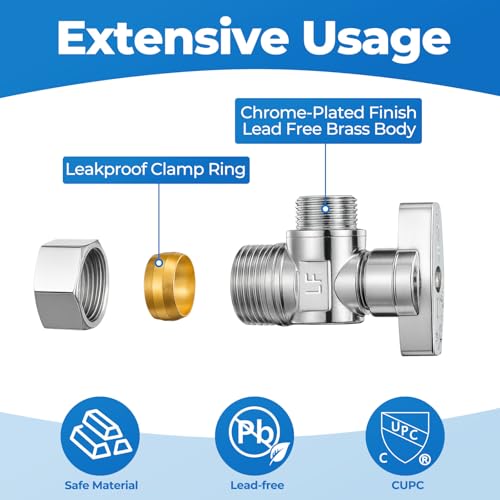 1 Pack Angle Stop Valve,1/4 Turn Water Shut Off Valves,1/2\" Nominal (5/8\" OD) Compression Inlet x 3/8\" OD Compression Outlet Shut-off Valve for Sink, Bathroom, Toilet, Kitchen, Laundry Plumbing