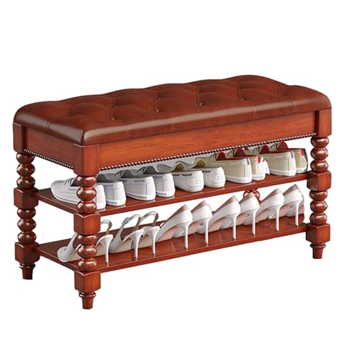 Banc à chaussures en bois massif avec coussin rembourré élégant de qualité - 2