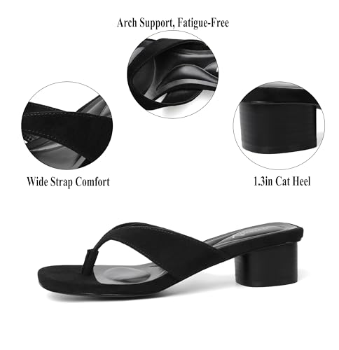 Image of vivianly Women's Suede Low Chunky Block Heel Flip Flops Square Toe Thong Heeled Sandals Casual Slip On Mules for Work Beach Casual Outings