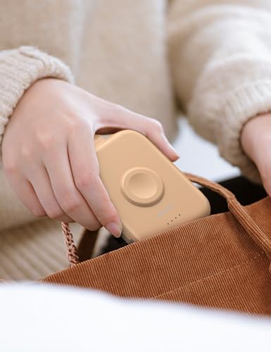 Image of RORRY CharmGo Portable Charger, 5000mAh Portable Charger Power Bank with Built-in Cables, Travel Keychain Battery Pack for Apple Watch and iPhone Air /17 /16 /15 /14 /13 /12, Honey Beige