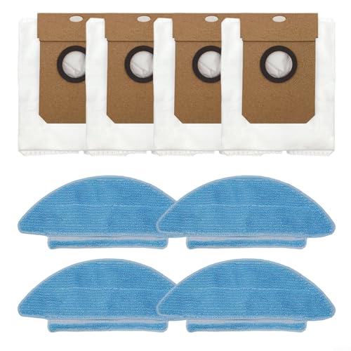 HEIBTENY Kit de repuesto de bolsa de polvo y paño de fregona compatible con aspiradora robot SL68, 8 piezas, incluyendo 4 bolsas de polvo no tejidas y 4 trapos de limpieza de piso
