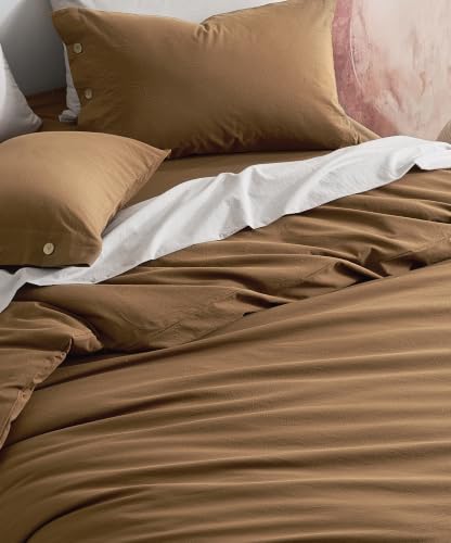 Image of JELLYMONI 100% Washed Cotton Pumpkin Duvet Cover Cal King, Linen-Like