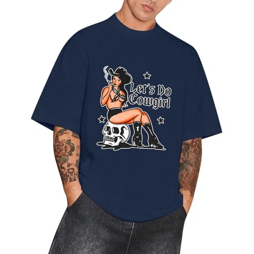 SUPTTING Maglietta da uomo con grafica Let's Do Cowgirl a maniche corte, vintage, girocollo, motivo Western per il tempo libero, abbigliamento retrò, oversize, teschio, streetwear, stile punk