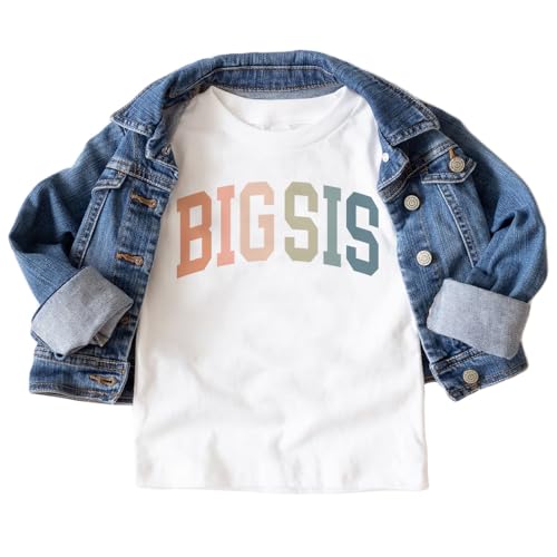 Boho Varsity Big Sis Shirt - Retro New Big Sis - Gift For Girl Sibling Reveal Announcement Tshirts - Natural Toddler Youth Tee2