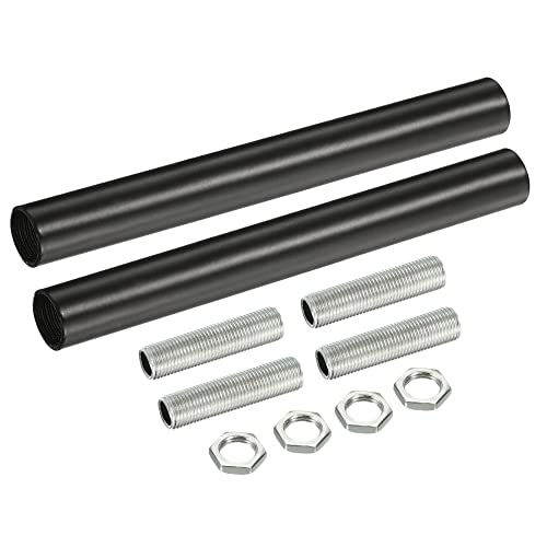 MECCANIXITY Threaded Extension Rod, 3.94" Lamp Pipe with Connector Light Fixture Parts for Pendant Light Island Lighting Chandeliers Stems, Black 2 Set