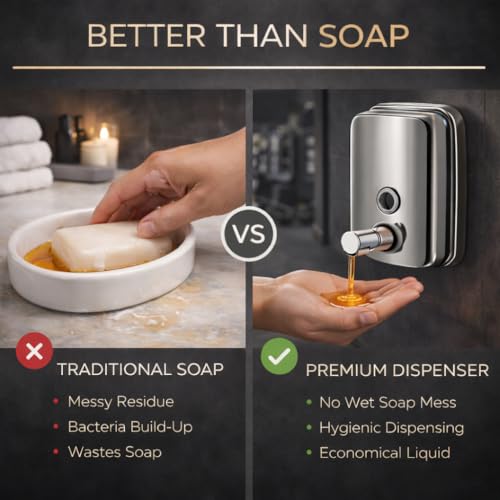 Image of Veer Stainless Steel Liquid Soap Dispenser Wall Mounted for Bathroom & Wash Basin | Handwash Bottle Holder, Shampoo & Sanitizer Dispenser for Kitchen, Toilet & Shower (500 ML)