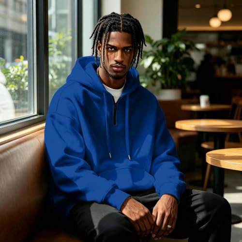 Fleece Hoodie Men Fleece Quarter Zip Pullover Hoodie Kangaroo Pocket - image 4