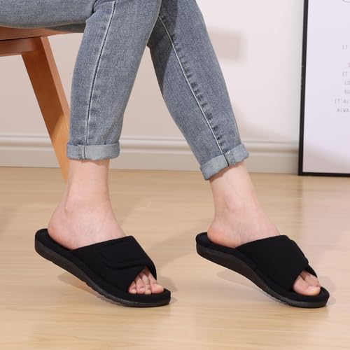 Image of shevalues Summer House Slippers for Women with Arch Support Breathable Waffle Cotton Indoor Slippers Slip on Open Toe Home Shoes