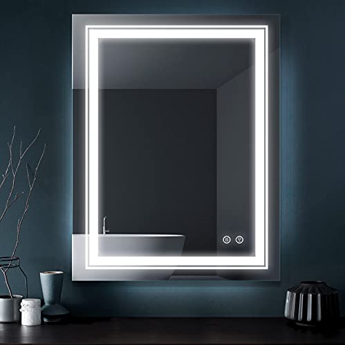 FRALIMK LED Mirror 28x36 Inch LED Makeup Bathroom Mirror with Lights, Anti-Fog Dimmable LED Lighted Bathroom Vanity Mirror for Wall, Frameless Smart Mirror, 3 Light Color, Vertical & Horizontal Hang