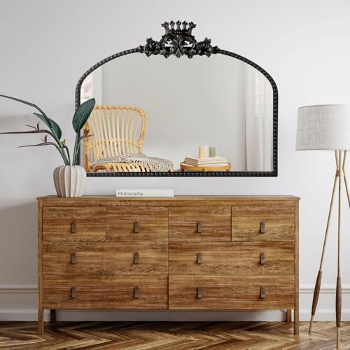 Decorative Full Length Wall Mirror with Crown, Gold Antique Frame, Floor or Wall Mount (02 BLK)