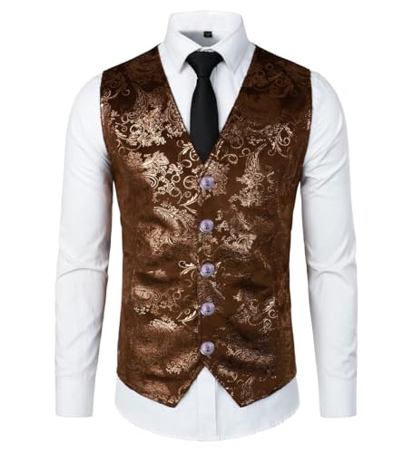 Mens Classic 2pc Bag Hip Metal Paisley Printed Single breasted Tank Top Tie Pocket Suit or Tailcoat Vest2