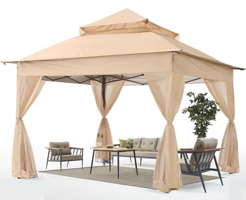 ABCCANOPY Pop Up Gazebo 11x11 - Outdoor Canopy Tent with Mosquito Netting for Patio Garden Backyard (Khaki) ABCCANOPY Pop Up Gazebo 11x11 - Outdoor Canopy Tent with Mosquito Netting for Patio Garden Backyard (Khaki)