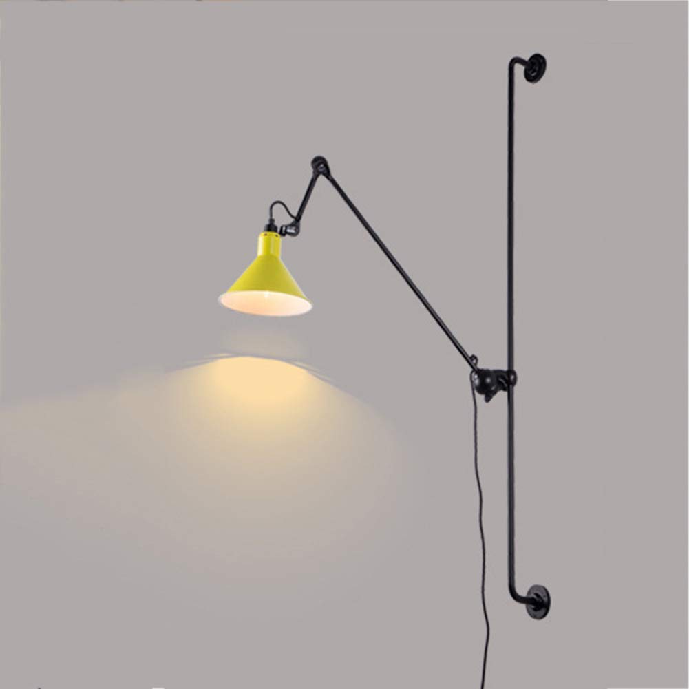 HYJAUSXB Long Swing-Arm Bedside Wall Sconces Lamp - Modern Metal Light for Bedroom Living Room Study E27 Sconce Height Adjustable