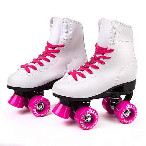 Skate Gear Soft Classic Faux Leather Roller Skates (Classic Pink, Women's 5 / Youth 4)
