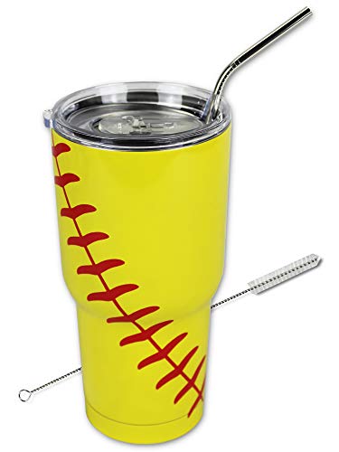 Softball Tumbler 30oz Urbanifi Cups with Lid, Straw and Cleaner, Gift Sports Travel