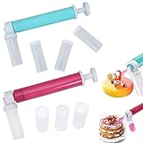 2Pcs Manual Airbrush for Cakes,DIY Baking Airbrush Pump Cake Spray Guns Kit,Coloring Cake Glitter Decorating Tools for Kitchen Cupcakes Cookies and Desserts (Red、Blue)