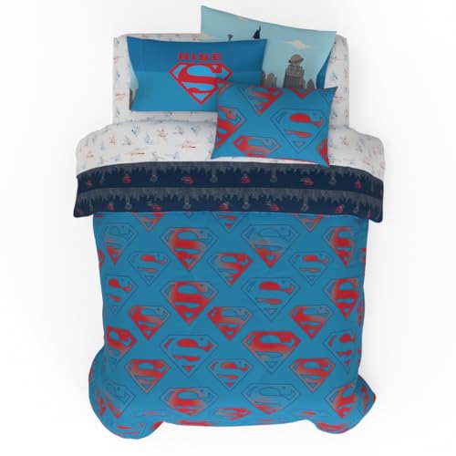 Superman DC Comics Kids Bedding Super Soft & Cozy Reverisble Microfiber Comforter and Sheet Set with Sham 7 Piece Full Size (Officially Licensed Product) By Franco