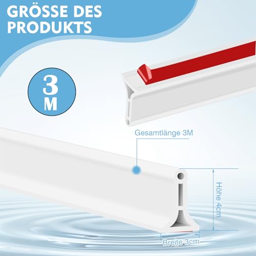 SPOKKI 3M Schwallschutzleiste Dusche Selbstklebend Flexible Schwallschutz, 4cm Höhe Wasserbarriere, Duschschwelle Wassersperre Barriere Duschdichtungen Schwallschutzleiste für Duschschwelle