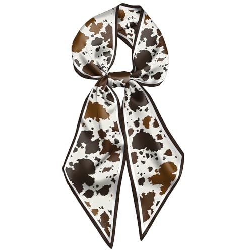 Deokke Head Hair Scarf Neck Silk Feeling Scarves Long Thin Satin Fashion Handbag Cute Decoration Women Girls 59 * 6.7-Cowhide