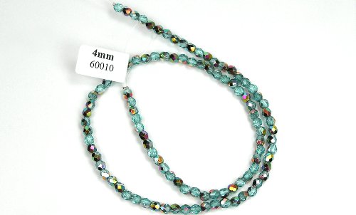 8Mm (51) Aqua Vitrail Coated, Czech Fire Polished Round Faceted Glass Beads, 16 Inch Strand #TOP3
