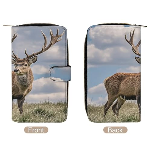 Elk Leather Wallet Long Checkbook Wallets Classic Bifold Ladies Clutch with ID Window3