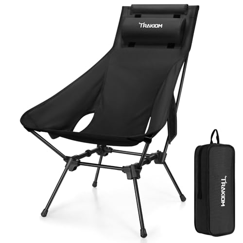 Trakiom High Back Camping Chair with Head/Neck Support Widened Seat, Black by Trakiom - Used condition - US$37.84
