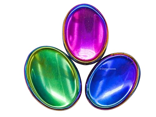Image of Crystal Heaven Certified Titanium Aura Quartz Thumb Worry Pebbles Stones For Anxiety Stress Relief Massage - Original Healing Gemstone Agate Rubbing Stone For Yoga Meditation Spiritual Reiki Feng Shui