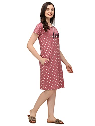 Image of Women's Night Dress Short Sleeve Round Neck Sleepwear with Stylish Contrast Panel, Comfortable Nightwear for Women